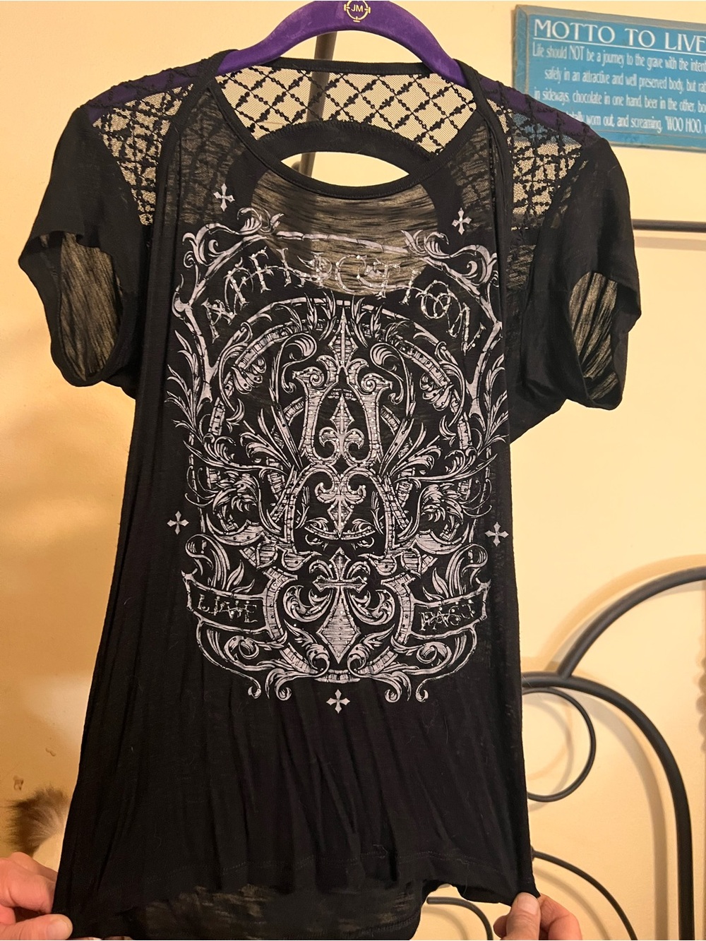 Affliction Black Short-Sleeve Graphic Lace Accent Tee